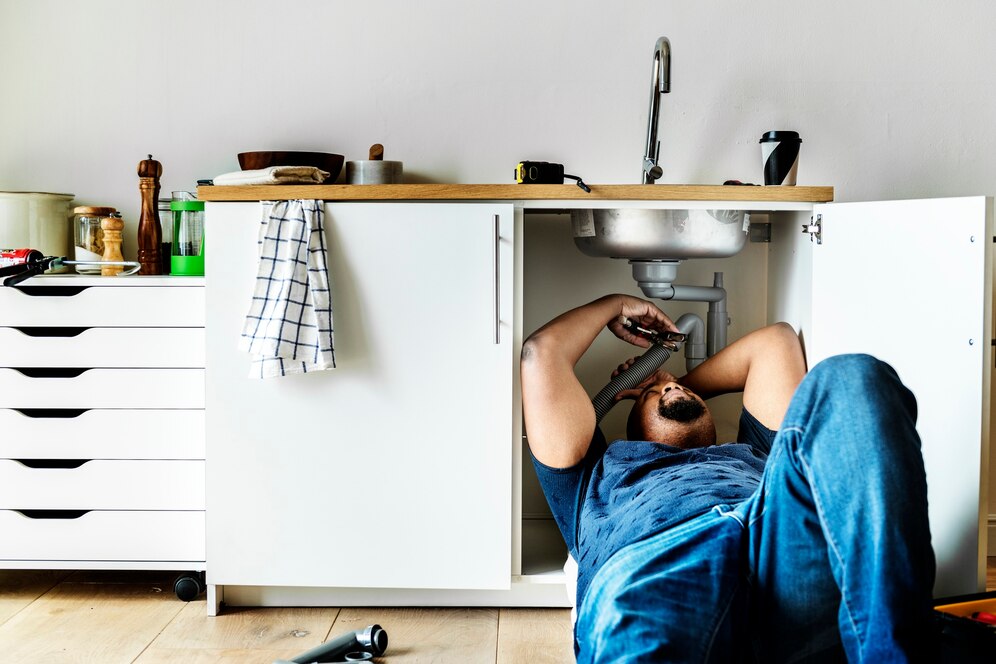 plumber fixing kitchen sink